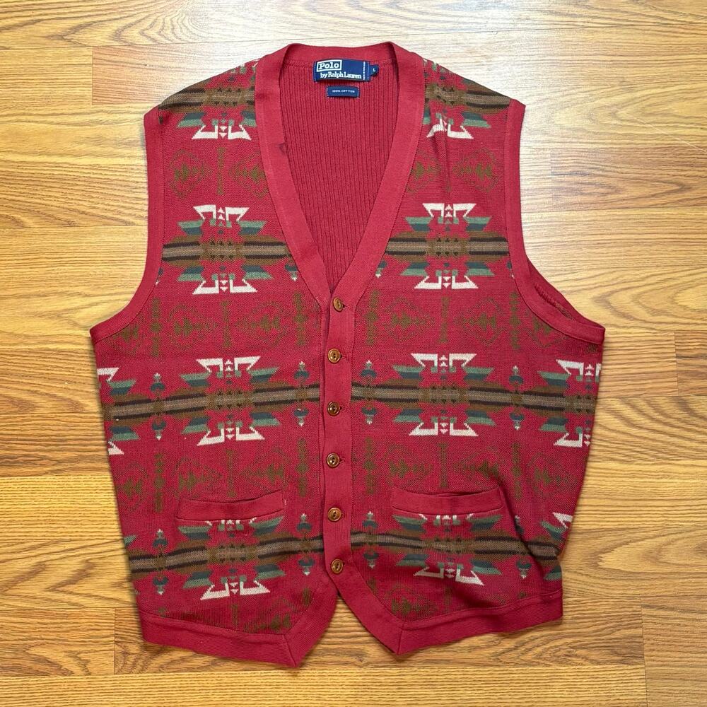 Vtg 1990s Polo Ralph Lauren Southwestern Sweater Vest Mens Large Cotton Knit